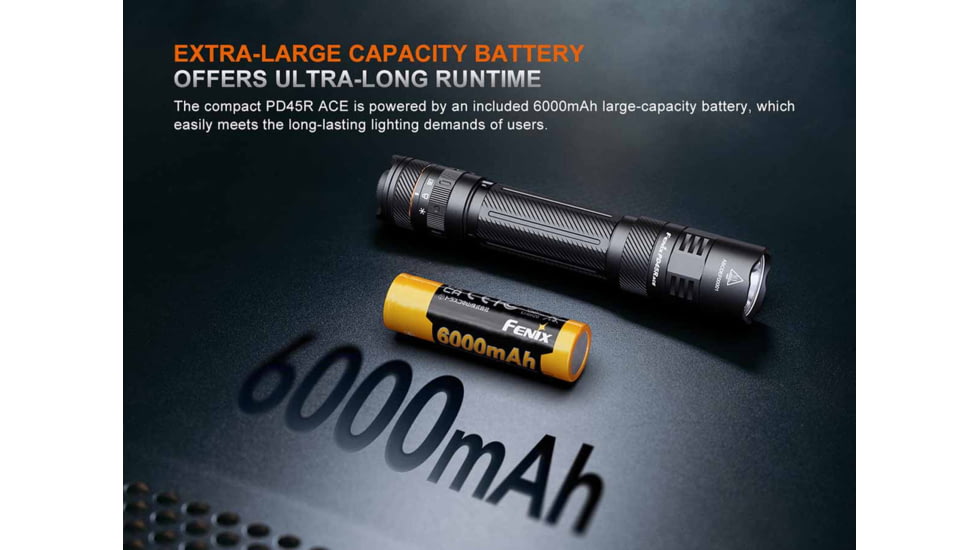 Fenix Lighting PD45R ACE Lithium Ion 3200 Lumens Luminus SFT-70X-WS65-H2-H1652 LED Flashlight, Black, PD45RACBK