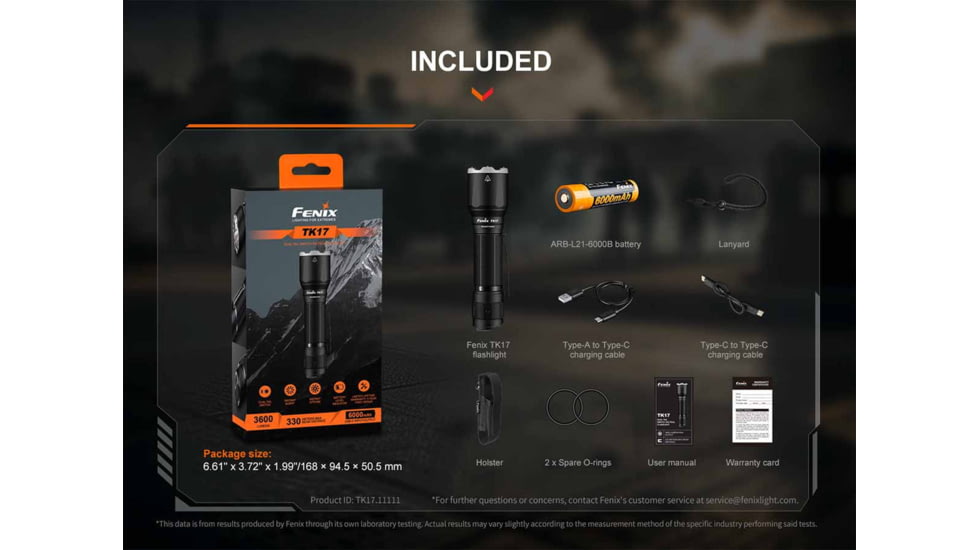 Fenix Lighting TK17 Lithium Ion 3600 Lumens CREE XHP50.3 HD Flashlight, Black, TK17XHBK