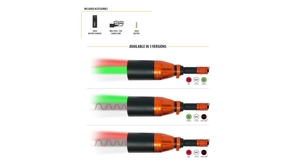 FoxPro Gunfire 3-color Hunting Flashlight Kit with Case, LED Red/White/Green Lights, Black/Orange, GUNFIRE KIT