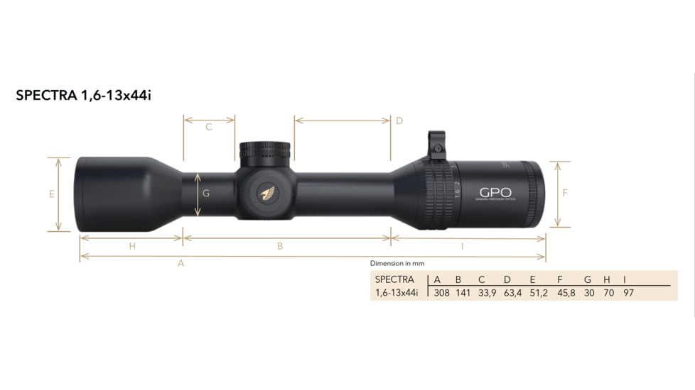 German Precision Optics Spectra 1.6-13x44mm 30mm Tube Rifle Scope, Second Focal Plane, G4i Reticle, Black, RS810
