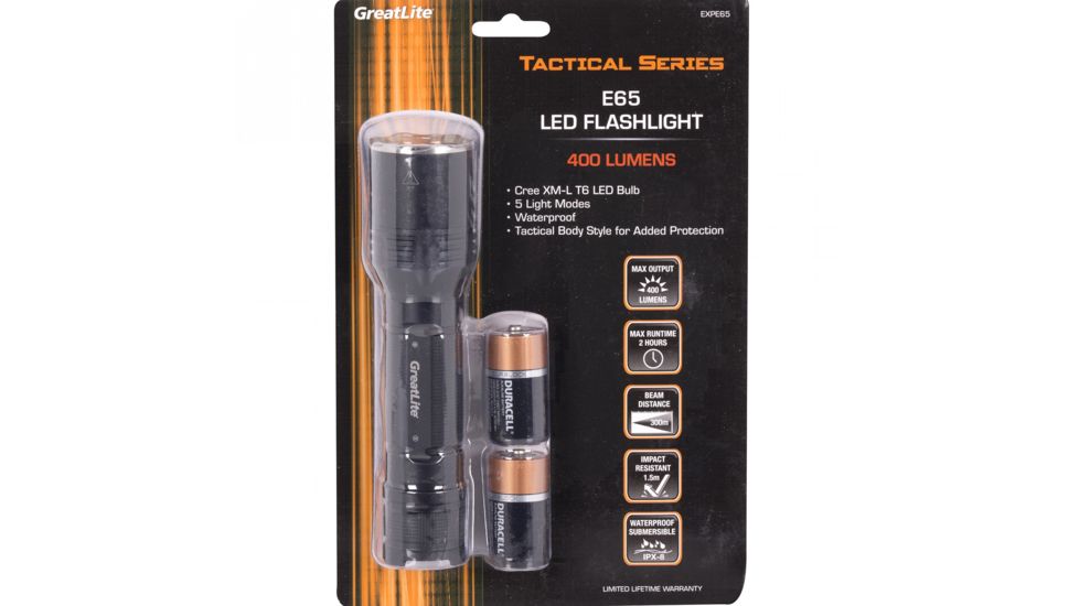 Greatlite Cree LED 500 Lumens E65 Tactical Flashlight, Black, EXPE65