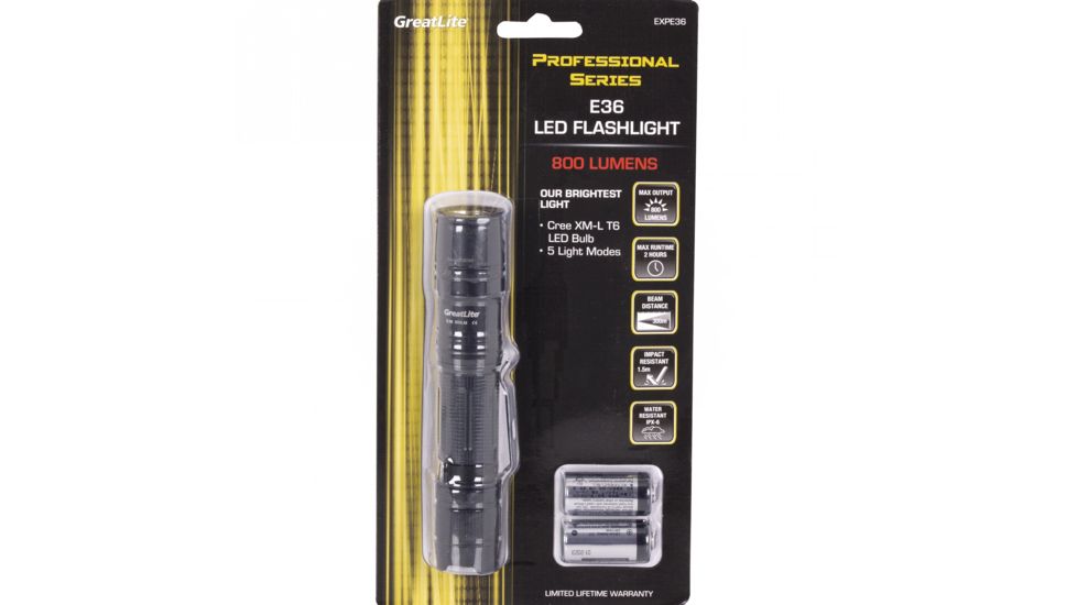 Greatlite Cree LED 800 Lumens E36 Rechargeable Flashlight, Black, EXPE36