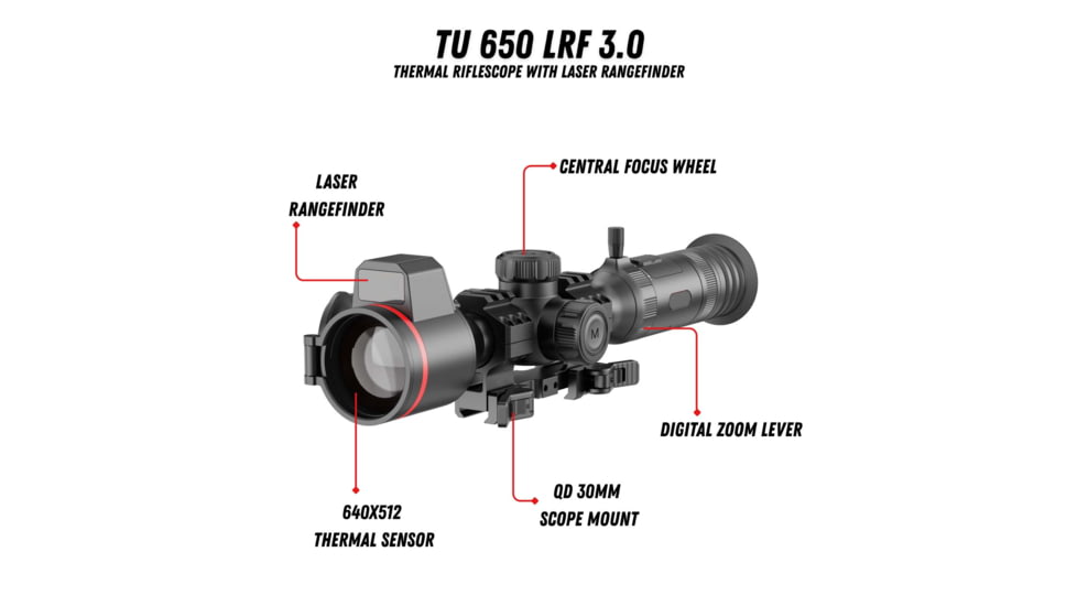 Guide Sensmart TU 650 L 3.0 3.9x50mm 30mm Tube Thermal Rifle Scope, LRF, Black, TU650L