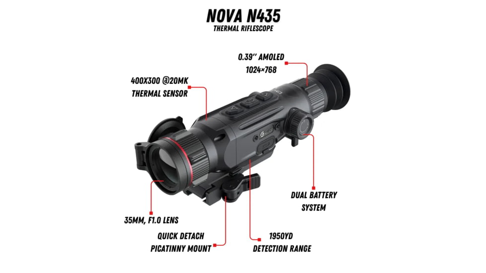 Guide USA N435 3.3-13.2x35mm Thermal Rifle Scope, 50Hz, 400x300, Black, Small, N435