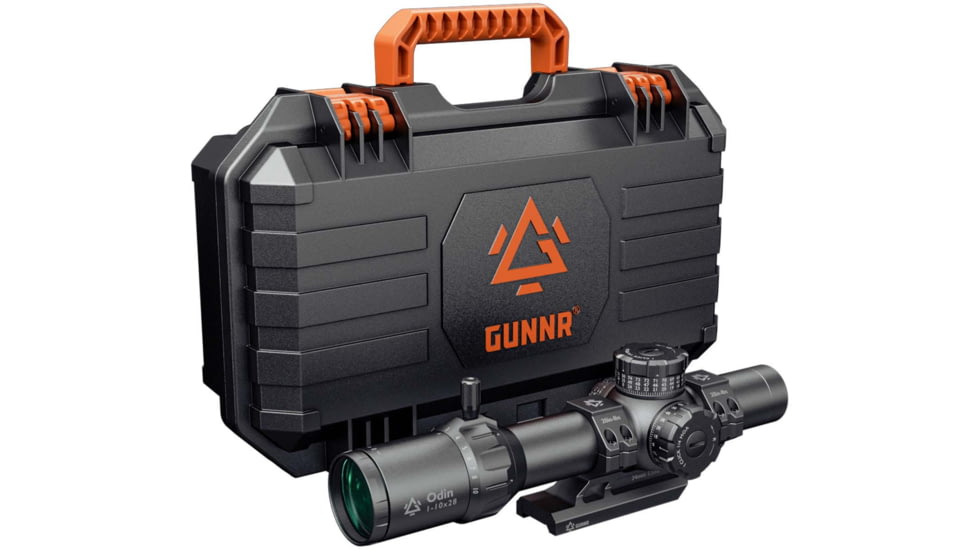 GUNNR Odin ED 1-10x28mm LPVO 34mm Tube Rifle Scope w/Mount and Case, First Focal Plane w/Mount and Case, MOA, Black, GUN-BOXS-24
