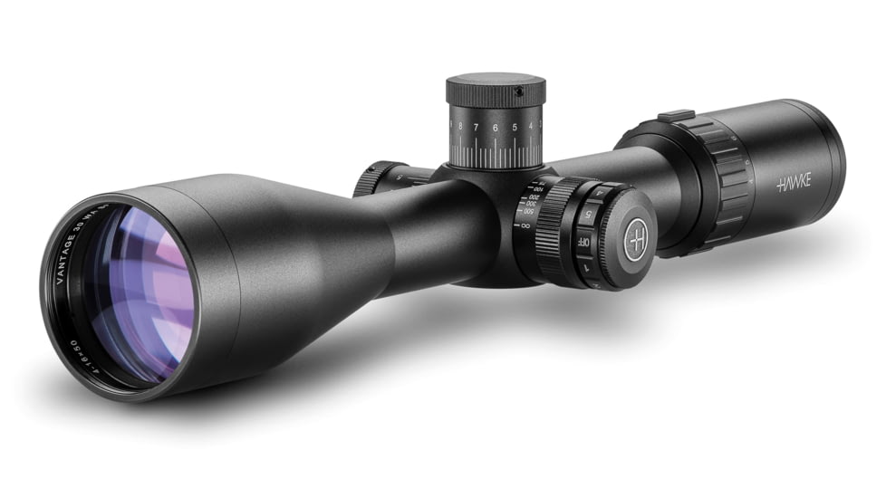 Hawke Sport Optics Vantage 30 WA Rifle Scope, 4-16x50mm, 30mm Tube, Second Focal Plane, .22 LR HV 16x Reticle, Red/Green, MOA Adjustment, Black, 14295
