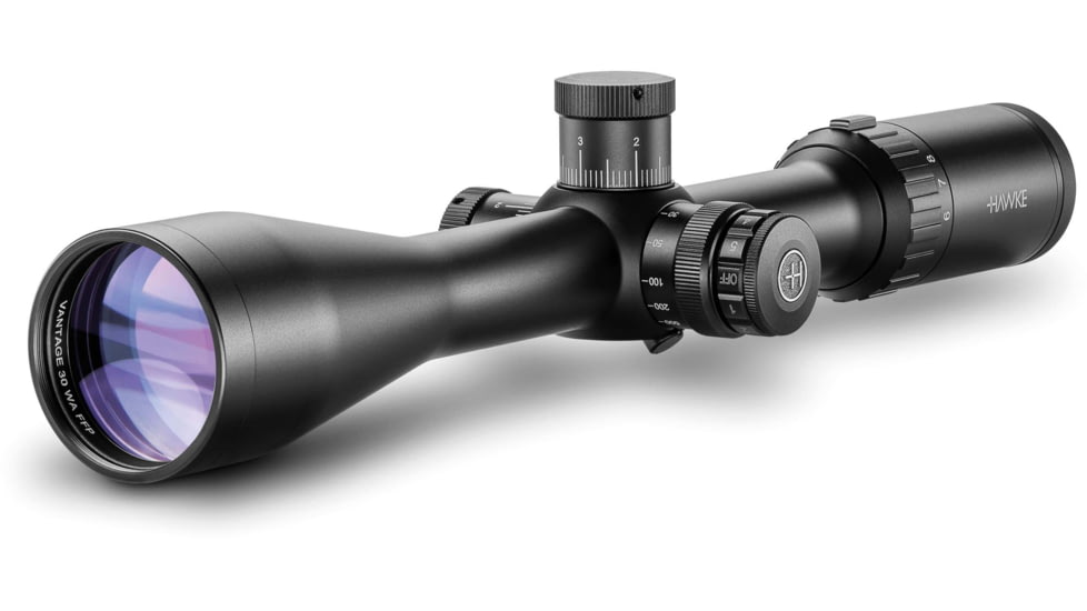 Hawke Sport Optics Vantage Rifle Scope, 6-24x50mm SF, 30mm, FFP, Half Mil Dot IR Reticle, Black, 14304