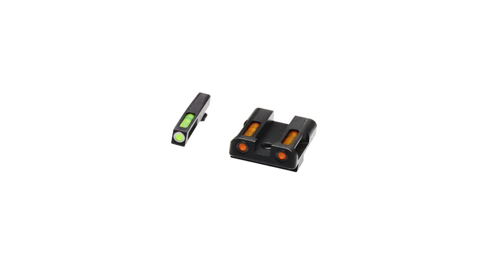 HiViz Litewave H3 Tritium/Litepipe Sight Set, Glock .45 ACP, Glock 10mm, Glock .45 GAP, Black, Green/Orange Litepipes w/ White Front Ring, GLN429