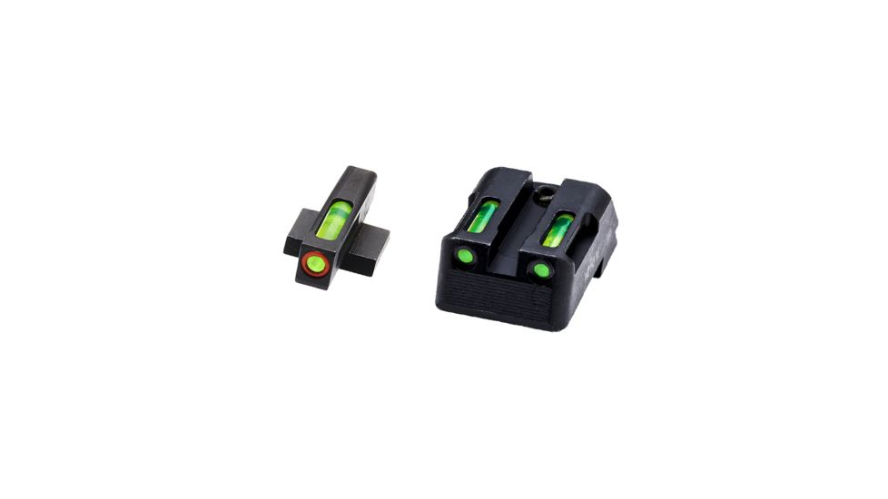 HiViz Litewave H3 Tritium/Litepipe Sight Set, Kimber 1911 with Fixed Rear Sight, Black, Green Litepipes w/ Orange Front Ring, KBN521