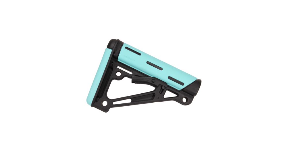 Hogue AR-15/M-16 OverMolded Collapsible Buttstock - Fits Commercial Buffer Tube, Rubber, Aqua, 13450