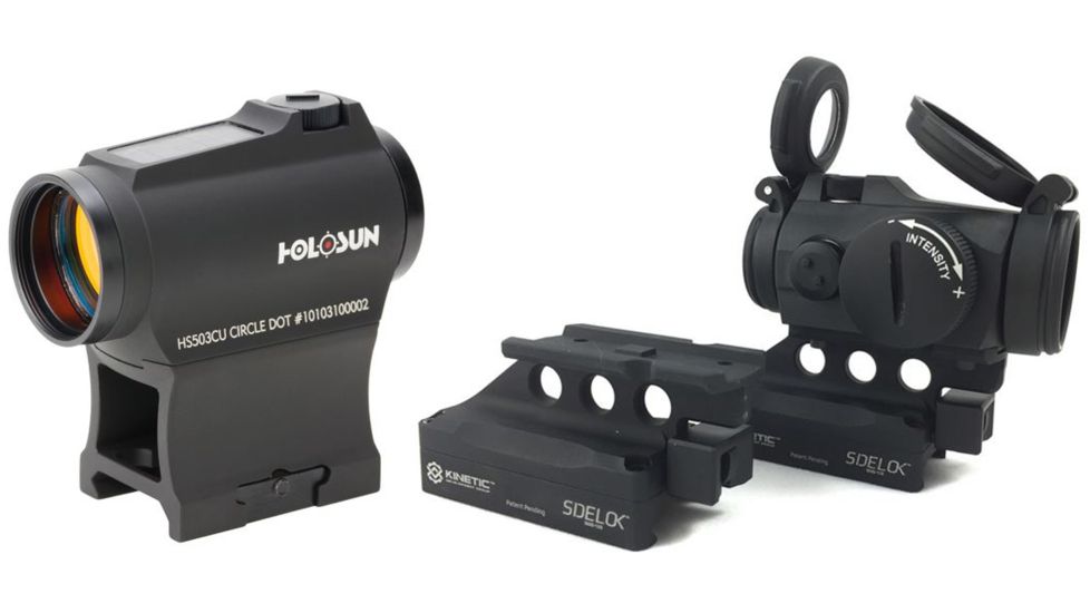 Holosun Circle Micro Red Dot, 2 MOA Dot, 65 MOA Circle, Black W/ Kinetic Development SIDELOK Aimpoint Micro Mount Lower 1/3 Co-Witness, Black