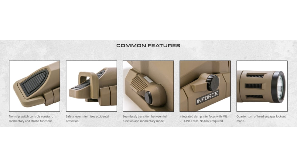 INFORCE Weapon Mounted Multifunction LED Tactical Light, Gen 2, White, 400 Lumens, Flat Dark Earth, W-06-1