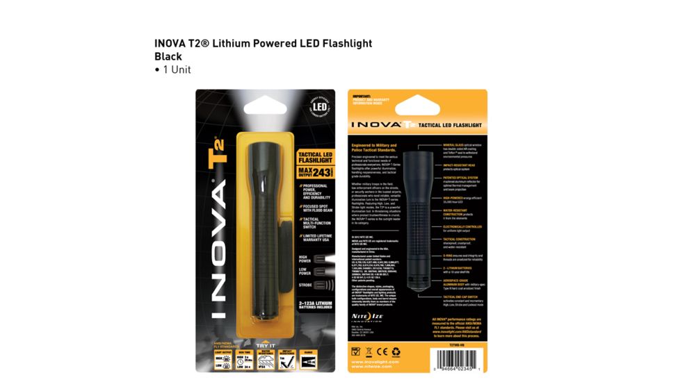 Inova T2 243 Lumens Lithium Powered LED Flashlight, Black T2TMB-HB