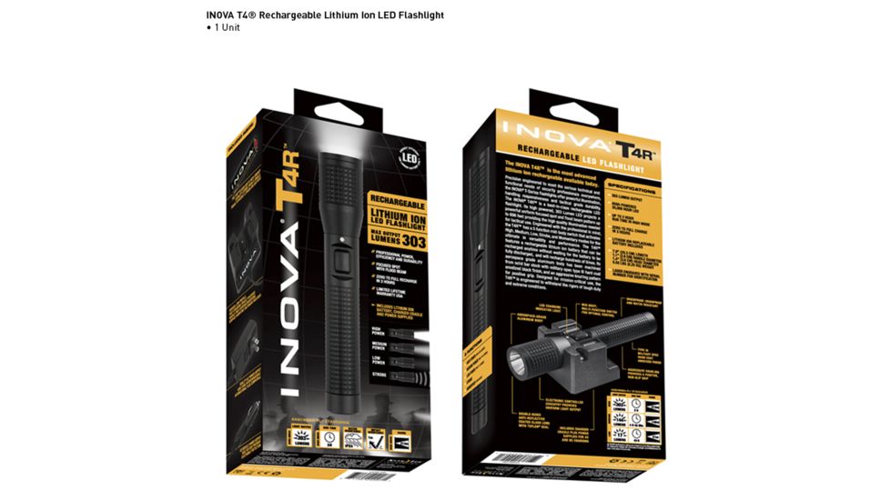 Inova T4R 303 Lumens Rechargeable Lithium Powered LED Flashlight, Black T4RQMDB-HB