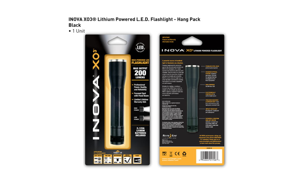 Inova XO3 LED Flashlight, Black, Dual Mode, Gift Box XO3DM-GB