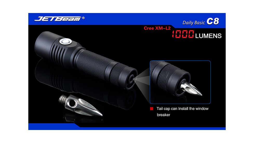 Jetbeam C8 Cree XM-L2 Waterproof LED Flashlight,Black,1000 Lumens JETBEAM-C8-XML2