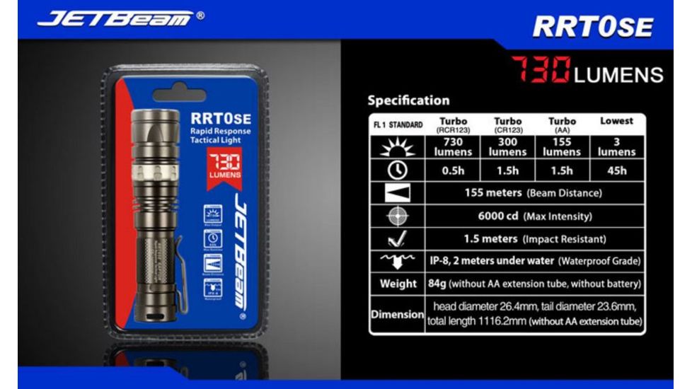 JETBeam RRT0SE LED Flashlight,Gray,730 Lumens JETBEAM-RRT-0SE-XML2
