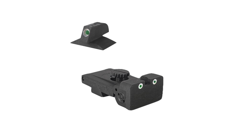 Kensight Bomar BMCS Rounded Blade Tritium w/Arctic White Outlines, Adjustable Target 1911 Rear Night Sight Set w/ 0.200in Tall, Contoured Profile, Black, 970093