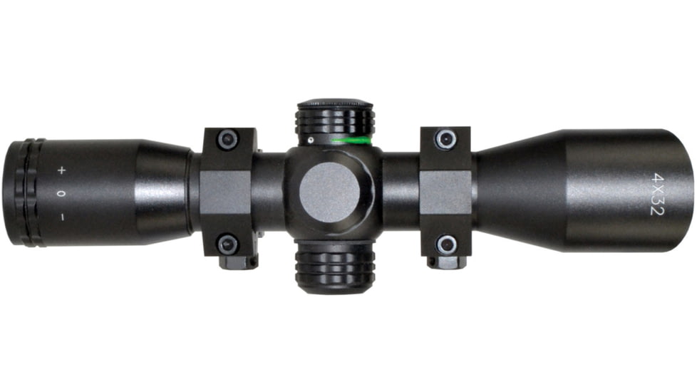Kexuan Kexuan 4X32 Compact Scope w/Picatinny Scope Rings, 1 in Tube, Red/Green 5 Line Reticle, Black, KX 4X32MLF-PT