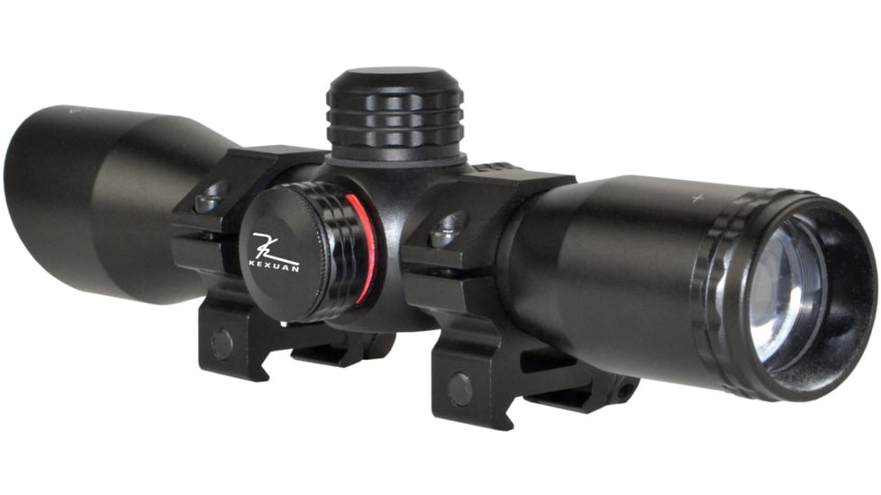 Kexuan Kexuan 4X32 Compact Scope w/Picatinny Scope Rings, 1 in Tube, Red/Green 5 Line Reticle, Black, KX 4X32MLF-PT
