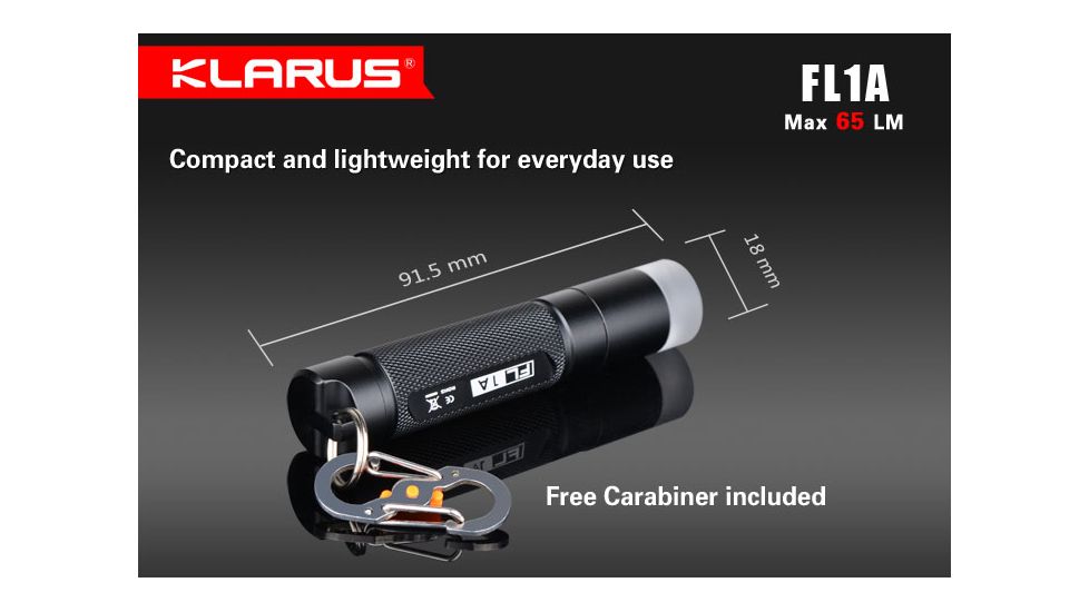 Klarus FL1A Multicolor Waterproof LED Flashlight,Black,65 Lumens KLARUS-FL1A