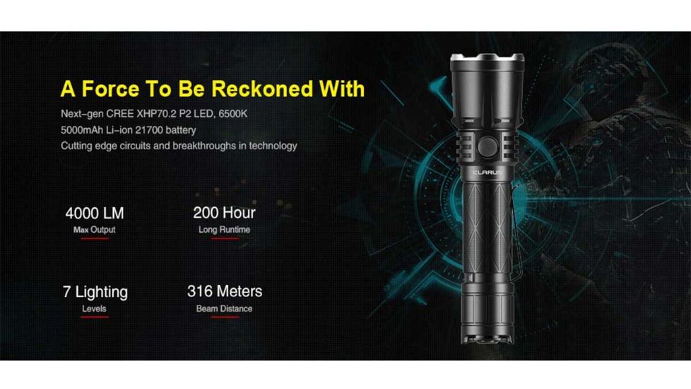 Klarus XT21X 1 x 21700 CREE XHP70.2 P2 LED Tactical Flashlight, 4000 Lumens, Black, XT21X