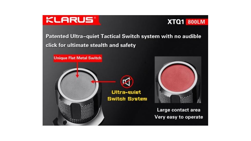 Klarus XTQ1 LED Flashlight Ultra-Quiet Tac. w/CREE LED, 800 Lumens, w/ 2xCR123A or 1x18650, XTQ1, Black KLARUS-XTQ1-XML2-U2
