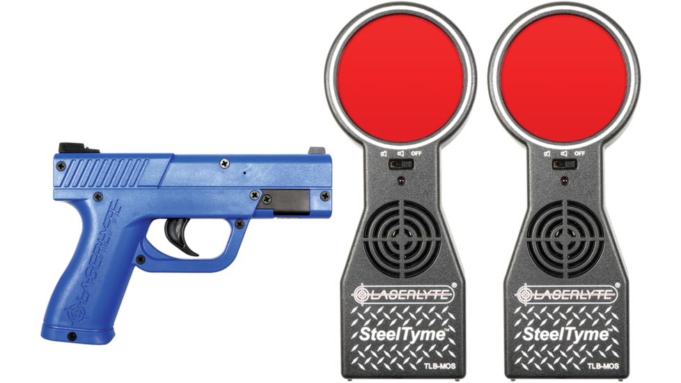 LaserLyte Target and Trainer Pistol Kit with Blue Laser Trainer Pistol, Red/Black/Blue, 1215346