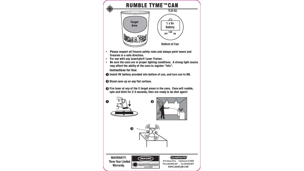 LaserLyte Trainer Target Rumble Tyme, TLB-RJ