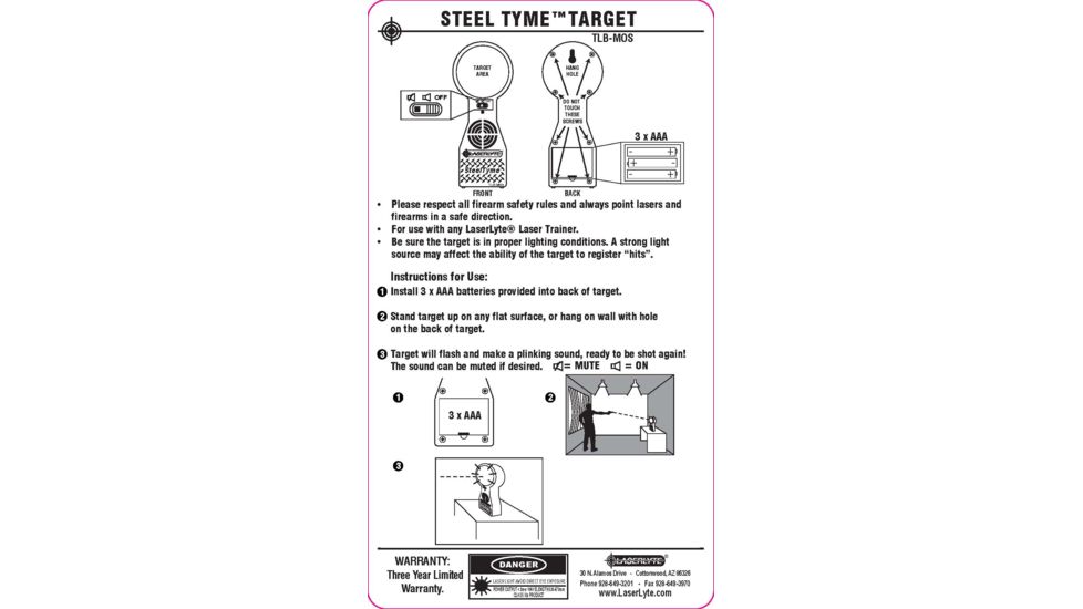 EDEMO LaserLyte Steel Tyme Trainer Target, AAA Batery, High-Impact ABS Polymer, Stainless, TLB-MOS, EDEMO4