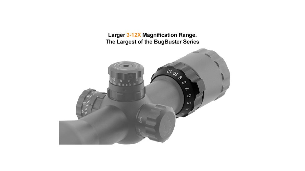 Leapers UTG 3-12x32 BugBuster Rifle Scope, 1in, Side AO, Mil-Dot, QD Rings, Black, SCP-M312AOWQ