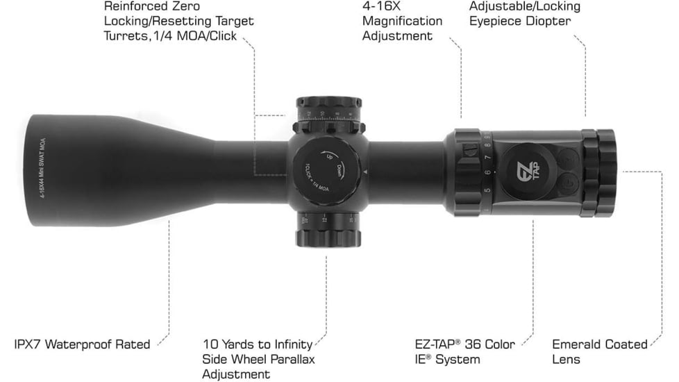 Leapers UTG OP3 Compact Scope, 4-16X44mm, 30mm Tube, AO, IE, Glass UMOA Reticle, Black, OP3-GM4164UMOA