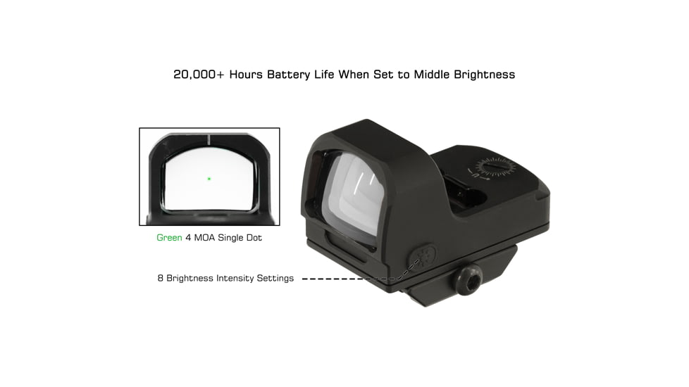 Leapers UTG OP3 Micro Red Dot Sights - Reflex, 4 MOA Single Dot, Green, Adaptive Base, Black, OP-RDM20G