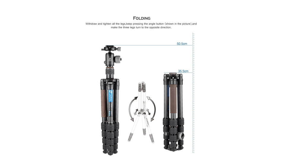 Leofoto LX-255CT/XB-32 Reversible Travel Tripod w/ Ball Head Set, Black, LX-255CT+XB-32