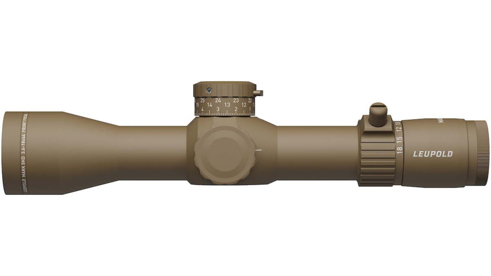 Leupold Mark 5HD 3.6-18x44 Rifle Scope, 35mm Tube, First Focal Plane, PR2-MIL, Dark Earth, FDE, Small, 185068
