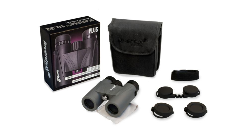 Levenhuk Karma PLUS 10x32mm Roof Prism Binocular, Gray, 5.3 x 5 x 1.9, NSN N, 67709