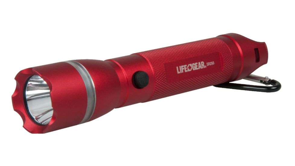 Life Gear Search Light Flashlight w/ Emergency Signaling Beacon - 250 Lumens, RED AA35-60538-RED