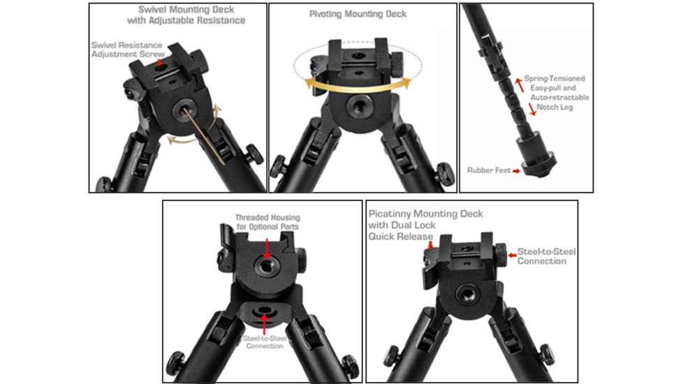 Lion Gears Scout-Pod Tactical Button-Lock Folding Bi-pods with Integrated Picatinny/Weaver Mounting Deck, 8.5in - 10.6in, LG-SP-BL09