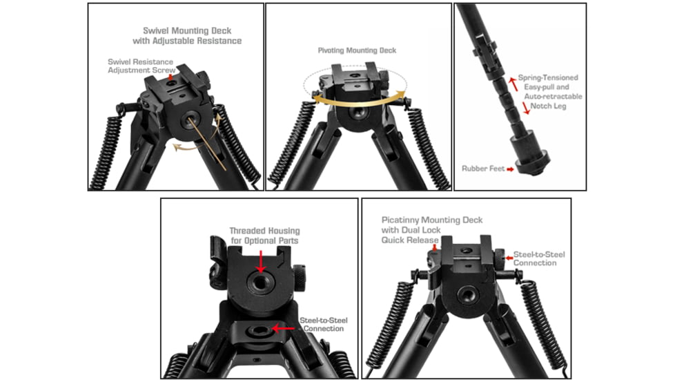 Lion Gears Scout-Pod Tactical Spring-Lock Folding Bi-pods with Integrated Picatinny/Weaver Mounting Deck, 7.3in - 9in, LG-SP SL07