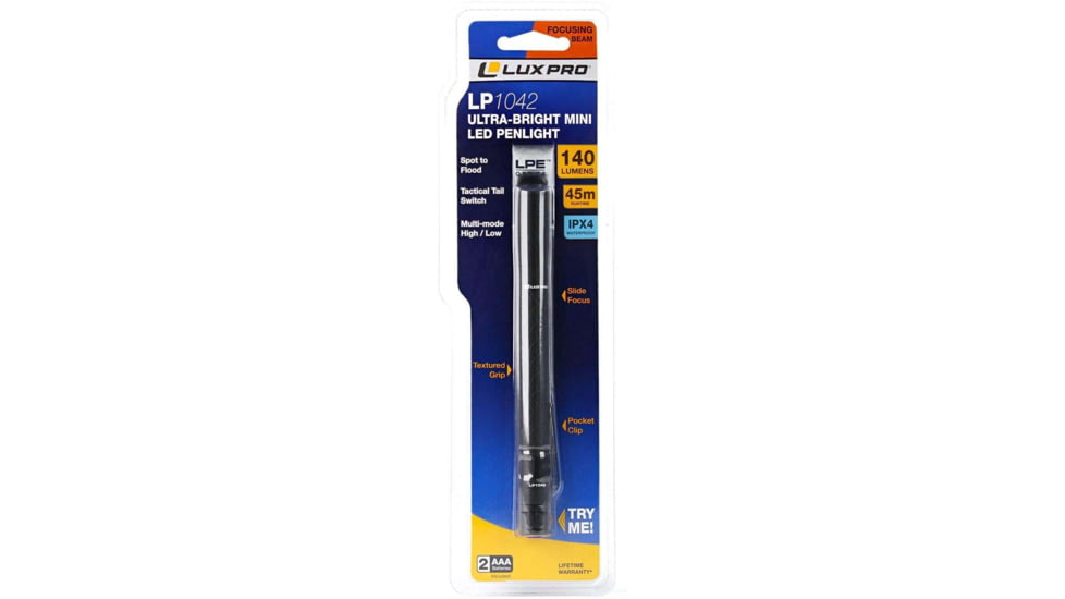 LuxPro LP1042 Tactical Penlight 140 Lumens Aluminum Black AAA