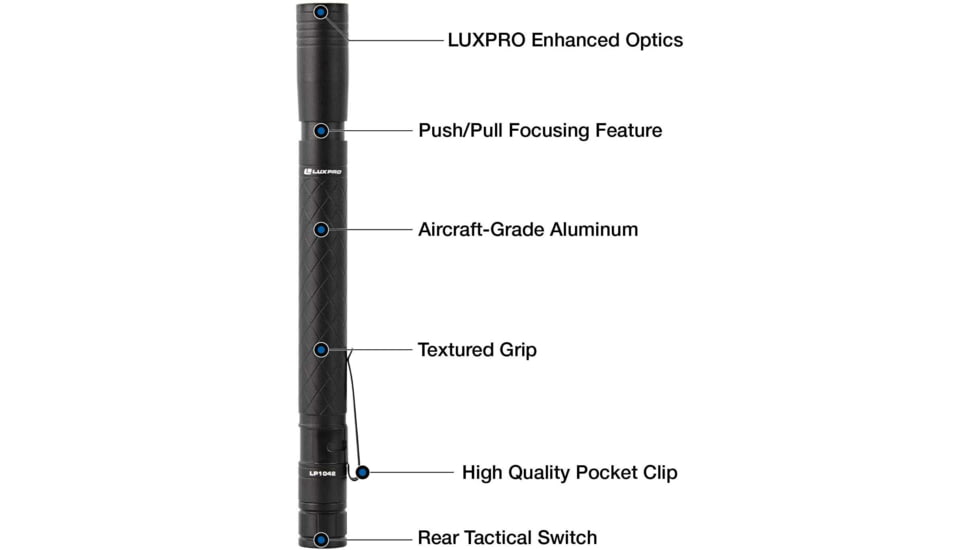 LuxPro LP1042 Tactical Penlight 140 Lumens Aluminum Black AAA