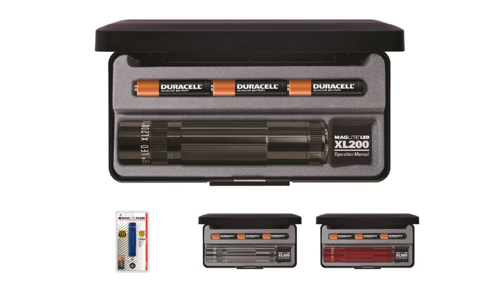 MagLite XL200 3-Cell AAA LED Flashlights, Black, Blue, Gray, Red