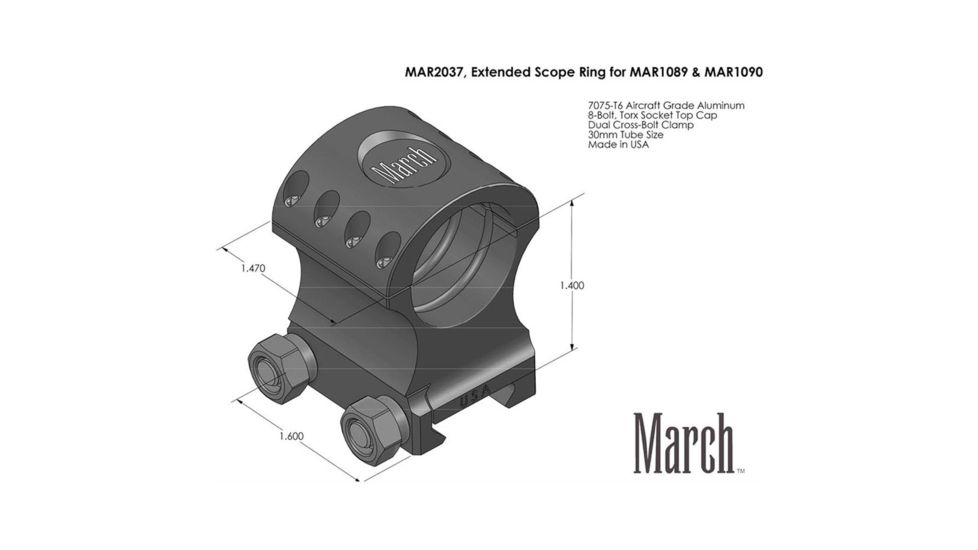 March Scopes Long Scope Ring 30mm x 1.4in, Black MAR2037