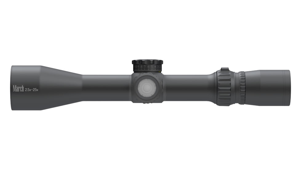 March Scopes 2.5-25X42mm Tactical Turret Rifle Scope, 30mm Tube, SFP, MTR-3 Reticle, with Illumination, Black, NSN None, D25V42TI MTR-3 Reticle
