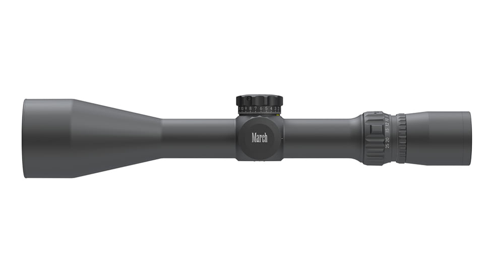 March Scopes Rifle Scope, 2.5-25x52mm, 30mm Tube, Second Focal Plane, MTR-4 Reticle, Matte, Black, D25V52TM MTR-4 Reticle