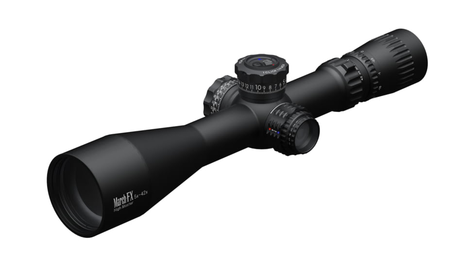 March Scopes Tactical Turret High Master Wide Rifle Scope, 5-42x56mm, 30mm tube, FMA-TR1 Reticle, w/Illumination, Black, NSN None, D42HV56WFIMA FMA-TR1