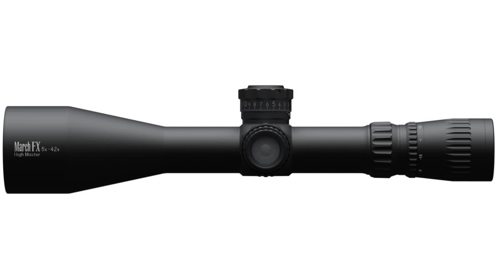 March Scopes Tactical Turret High Master Wide Rifle Scope, 5-42x56mm, 30mm tube, FMA-TR1 Reticle, w/Illumination, Black, NSN None, D42HV56WFIMA FMA-TR1