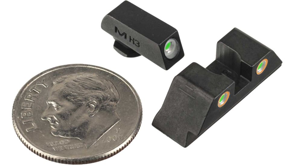 Meprolight Tru-Dot Night Sight Set for Glock 10mm &amp; 45 ACP, Green Front/Orange Rear, 10222O