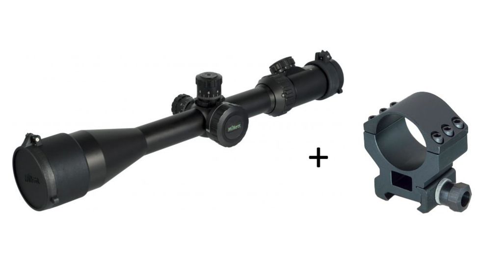 Millett 4-16x50 Tactical Rifle Scope, Matte Black w/ Illuminated Mil-Dot Bar Reticle BK81001 w/ Millett 30mm Tactical Detachable Ring, Low, Matte Black DT00713