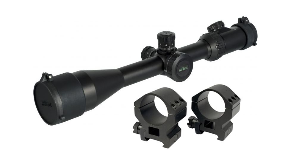 Millett 4-16x50 Tactical Rifle Scope, ATAC Camo w/ Illuminated Mil-Dot Bar Reticle BK81001A w/ Millett 30mm Tactical Detachable Ring, Medium, Matte Black DT00715
